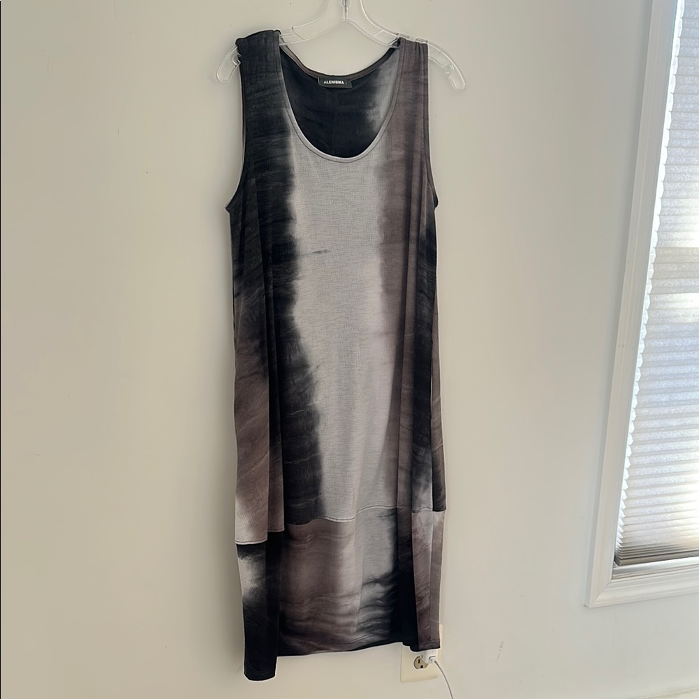 Alembika Gray Tie Dye Cape Shift Dress With Matching Top/Jacket! Size 10-12